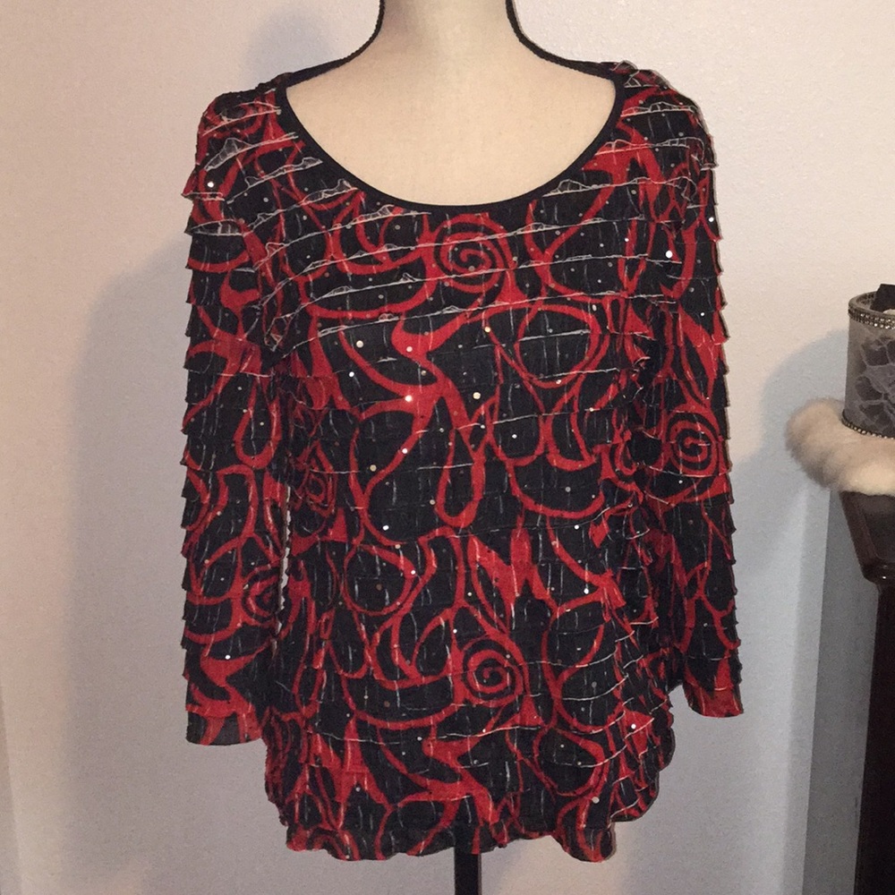 Notations ruffle sparkle flower shirt
